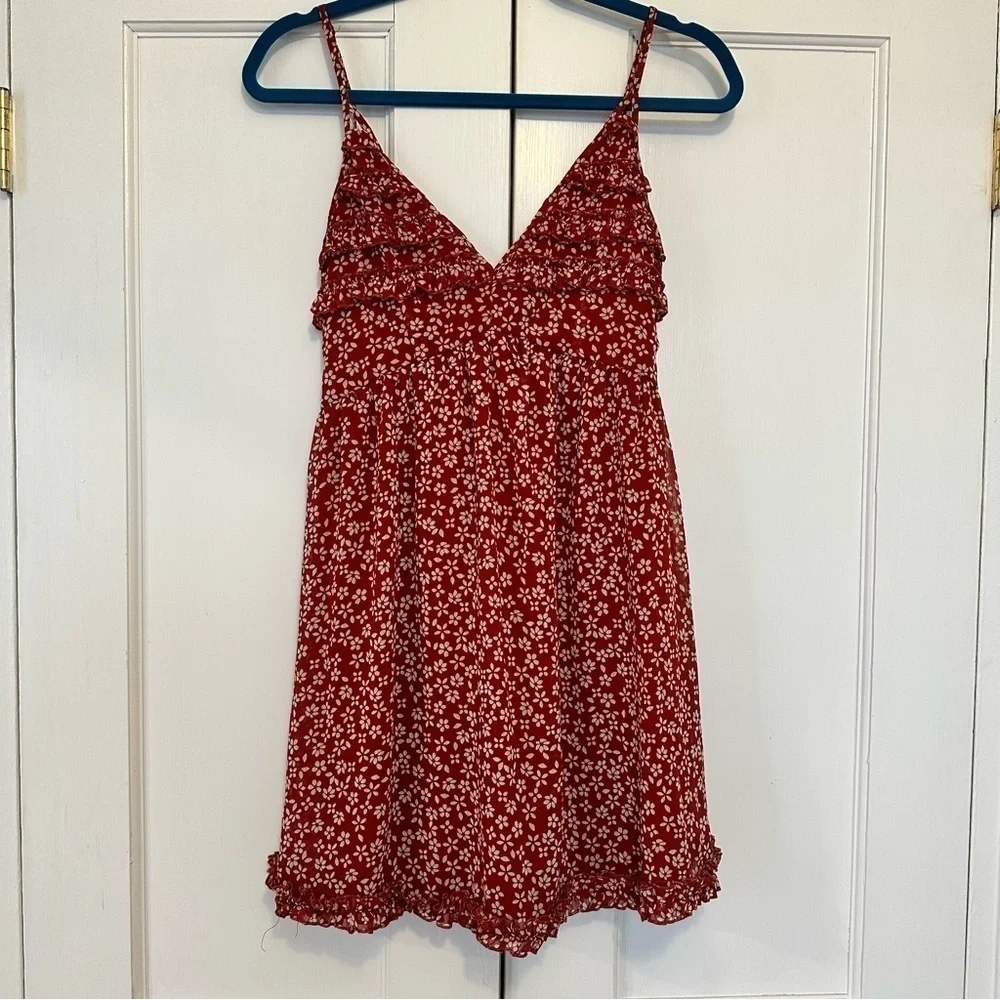 TRIXXI Red Floral Ruffle Hem Babydoll Mini Dress - Picture 6 of 8